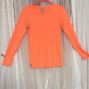 Adar Orange Long Sleeve Tees Casual Crew Neck